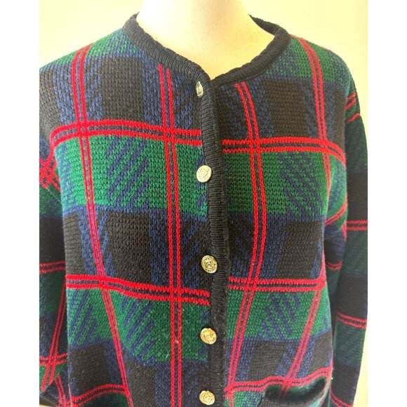 Vintage Tally Ho Cardigan Sweater Women’s Size PM Green Red Plaid Long Sleeve - Picture 11 of 11
